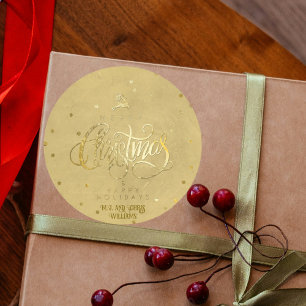 Elegante gouden rendier gouden letters Kerstmis Ronde Sticker