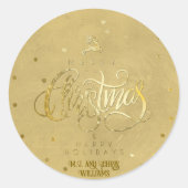 Elegante gouden rendier gouden letters Kerstmis Ronde Sticker (Voorkant)