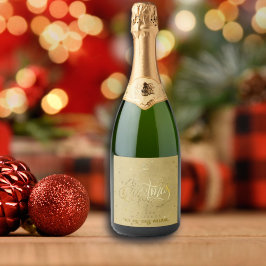 Elegante gouden rendier gouden letters Kerstmis Sparkling Wijnetiket