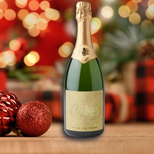 Elegante gouden rendier gouden letters Kerstmis Sparkling Wijnetiket