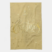 Elegante gouden rendier gouden letters Kerstmis Theedoek (Verticaal)