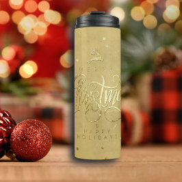 Elegante gouden rendier gouden letters Kerstmis Thermosbeker