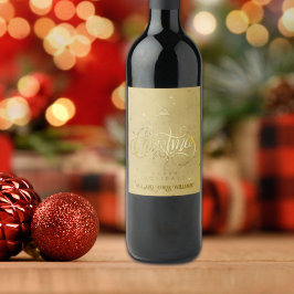 Elegante gouden rendier gouden letters Kerstmis Wijn Etiket