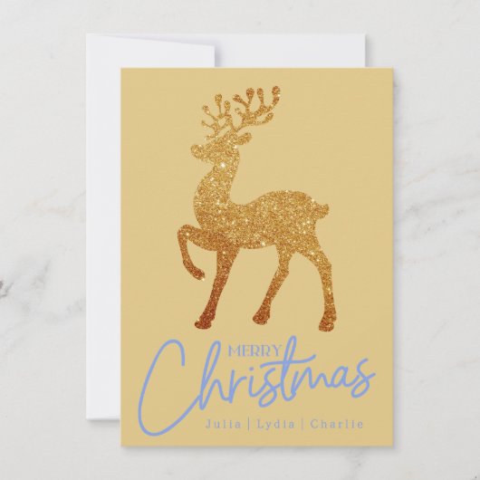 Elegante Gouden Rendier Kerst Script Notitiekaartje (Voorkant)