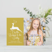 Elegante gouden rendier Kerstmis Familie Foto Feestdagenkaart (Staand voorkant)