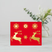 Elegante gouden rendier sneeuwvlok Kerstmis Folie Uitnodiging Briefkaart (Staand Voorkant)