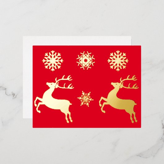 Elegante gouden rendier sneeuwvlok Kerstmis Folie Uitnodiging Briefkaart (Voorkant / Achterkant)