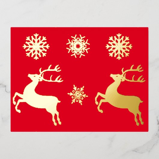 Elegante gouden rendier sneeuwvlok Kerstmis Folie Uitnodiging Briefkaart (Voorkant)