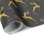 Elegante gouden rendier zwart kerstvakantie cadeaupapier (Rol Hoek)