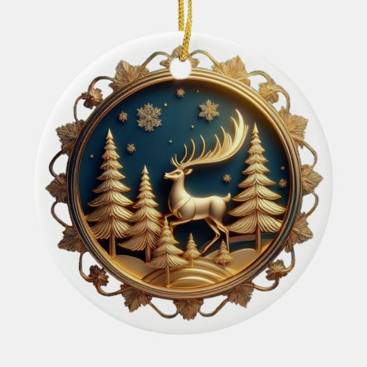 Elegante gouden rendieren, herten, Xmas sneeuwvlok Keramisch Ornament (Voorkant)
