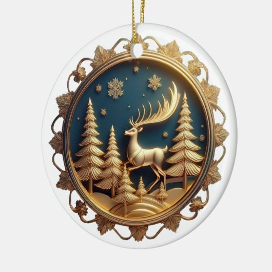 Elegante gouden rendieren, herten, Xmas sneeuwvlok Keramisch Ornament (Links)