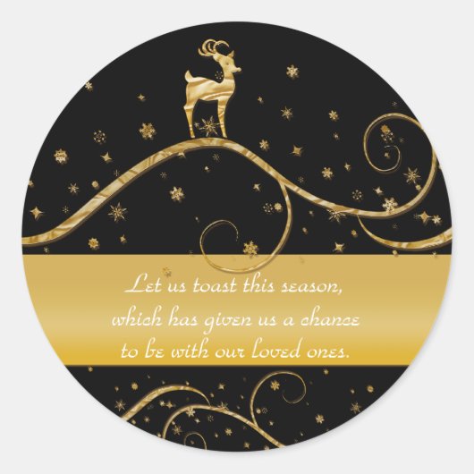 Elegante gouden rendieren Kerstmis Ronde Sticker (Voorkant)