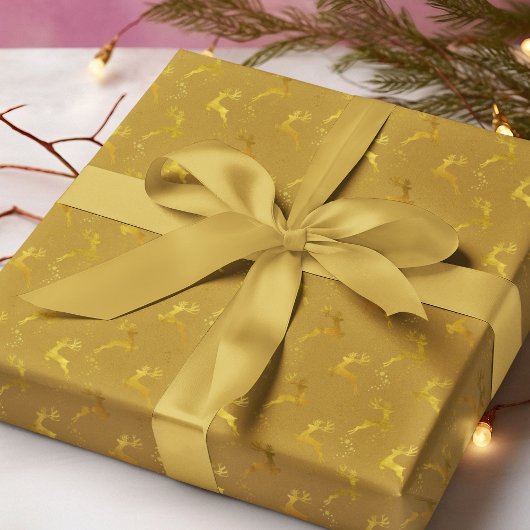 Elegante gouden rendieren mosterd kerstvakantie cadeaupapier