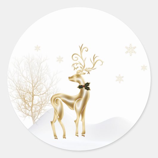 Elegante gouden rendieren, winterscène ronde sticker (Voorkant)