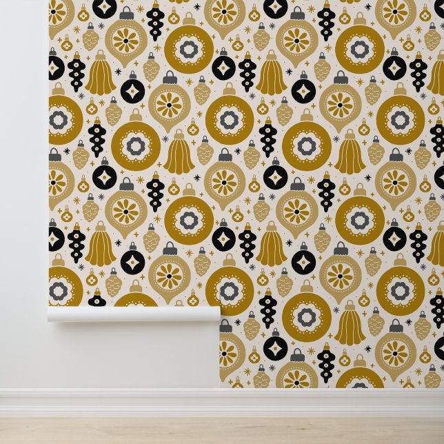 Elegante gouden retro kerstvakantie decoraties behang (Applicatie)