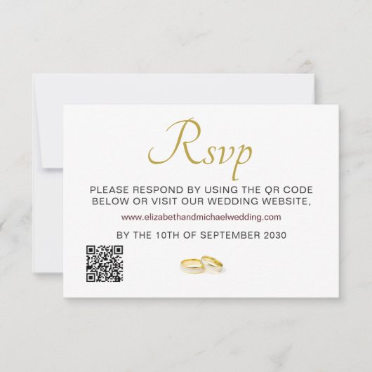 Elegante gouden ringen bruiloft QR-code RSVP (Voorkant)
