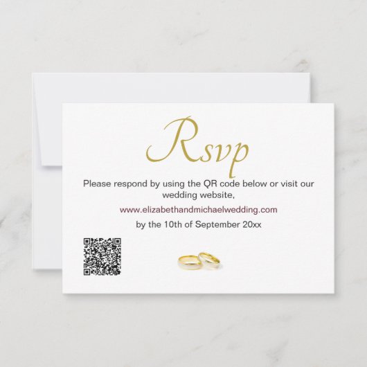 Elegante gouden ringen bruiloft QR-code RSVP Kaartje (Voorkant)
