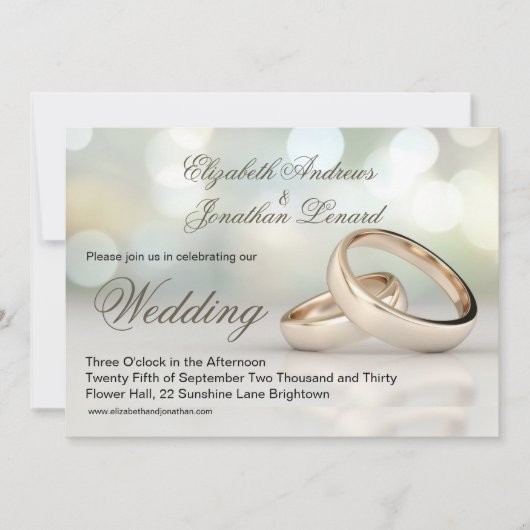 Elegante gouden ringen eenvoudige bruiloft uitnodi kaart (Voorkant)