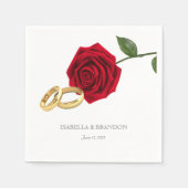 Elegante gouden ringen en rode rozen bruiloft servet (Voorkant)
