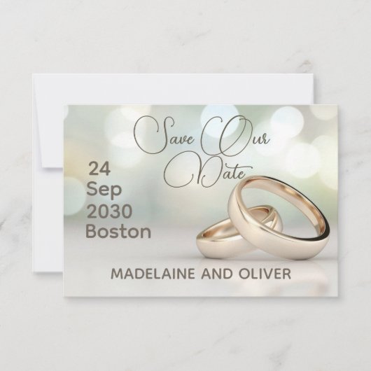 Elegante gouden ringen Fotobruiloft Bewaar de datu RSVP Kaartje (Voorkant)
