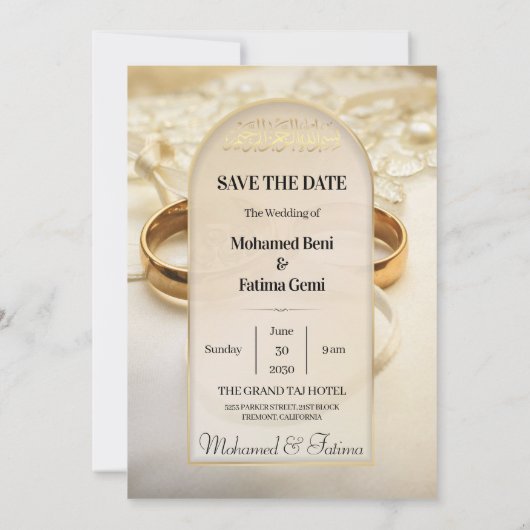 Elegante gouden ringen islamitische bruiloft uitno kaart (Achterkant)
