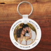 Elegante gouden ringen paar foto witte bruiloft sleutelhanger (Voorkant)