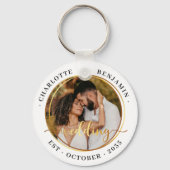 Elegante gouden ringen paar foto witte bruiloft sleutelhanger (Achterkant)