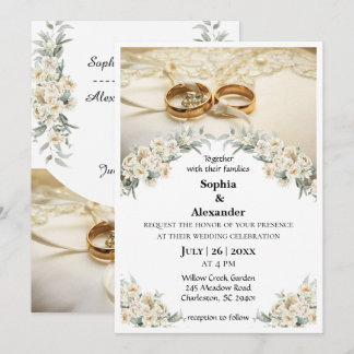 Elegante gouden ringen & saliegroene bloemige brui kaart