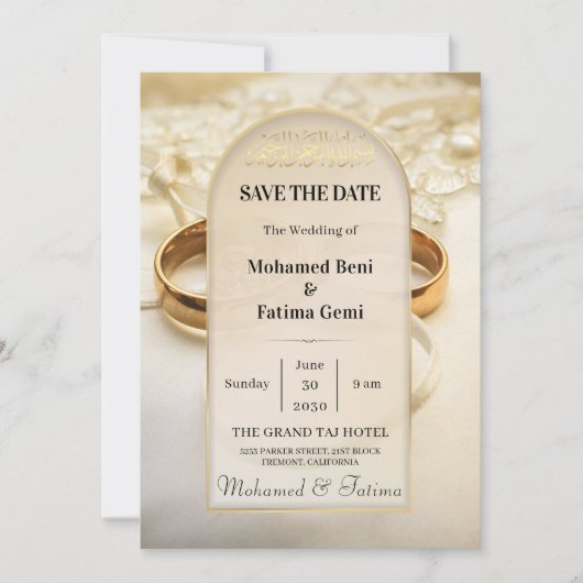 Elegante gouden ringen Save the Date (Voorkant)