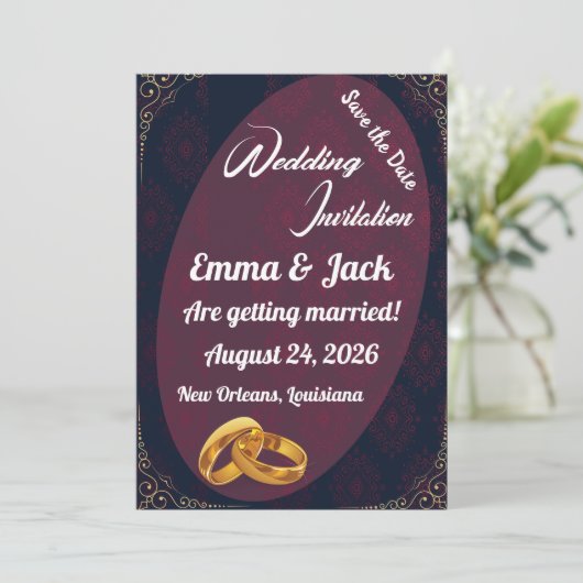 Elegante gouden ringen Save the Date Uitnodiging (Staand voorkant)