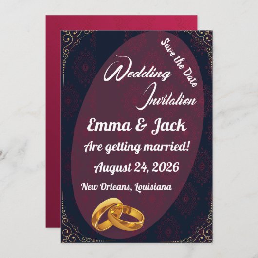 Elegante gouden ringen Save the Date Uitnodiging (Voorkant / Achterkant)