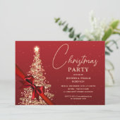 Elegante gouden rode glinsterende kerstboom vakant kaart (Staand voorkant)