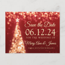 Elegante gouden rode kerst bruiloft Save the date