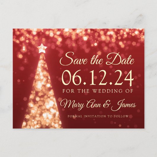 Elegante gouden rode kerst bruiloft Save the date Aankondigingskaart (Voorkant)