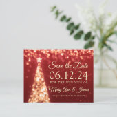 Elegante gouden rode kerst bruiloft Save the date Aankondigingskaart (Staand voorkant)