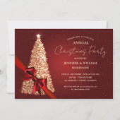 Elegante gouden rode kerstboom lint vakantie parti kaart (Voorkant)