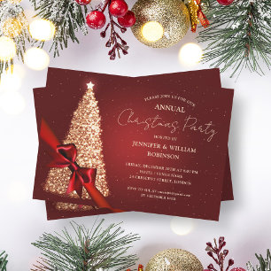 Elegante gouden rode kerstboom lint vakantie parti kaart