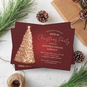 Elegante gouden rode kerstboom Sparkle Holiday Par Kaart