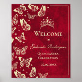 Elegante gouden rode Quinceañera vlinders welkom Poster (Voorkant)