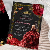 Elegante gouden rode rozen Royal Quinceañera Kaart
