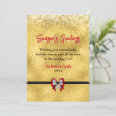 Elegante gouden rode strik Kerst nieuwjaarsgroet Kaart (Staand voorkant)