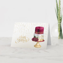 Elegante gouden rode verjaardagstaart kaart
