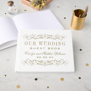 Elegante gouden rolwerk trouw monogram gastenboek