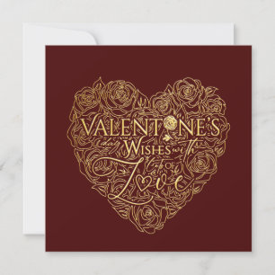 Elegante Gouden Roos Hart Valentijnsdag Lijnkunst Feestdagenkaart