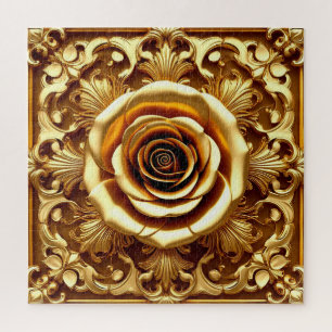 Elegante Gouden Roos met Sierlijke Decoratieve Lij Legpuzzel