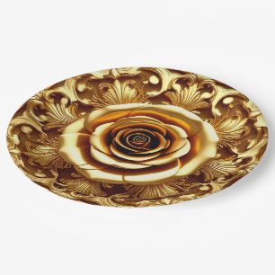 Elegante Gouden Roos met Sierlijke Decoratieve Lij Papieren Bordje