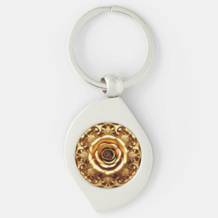 Elegante Gouden Roos met Sierlijke Decoratieve Lij Sleutelhanger
