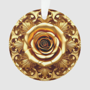 Elegante Gouden Roos met Sierlijke Decoratieven Ra Ornament