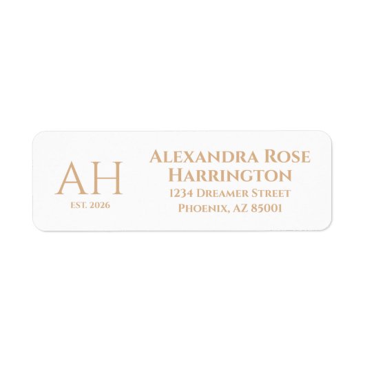 Elegante Gouden Roos Moderne Monogram Terugkeer Ad Etiket (Voorkant)