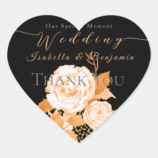Elegante Gouden Roos Zwarte Trouw Hart Sticker (Voorkant)